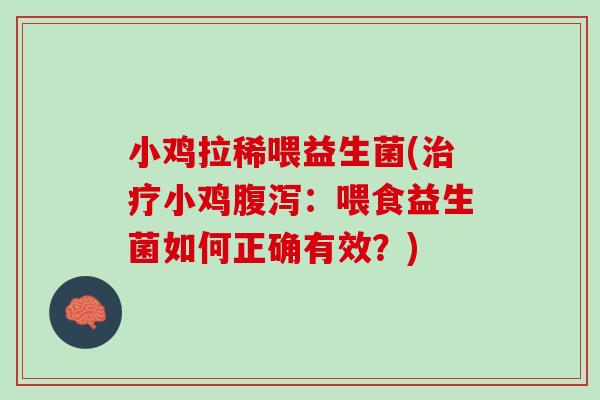 小鸡拉稀喂益生菌(治疗小鸡腹泻：喂食益生菌如何正确有效？)