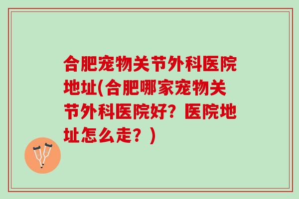 合肥宠物关节外科医院地址(合肥哪家宠物关节外科医院好？医院地址怎么走？)