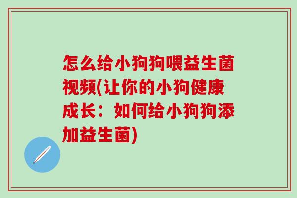 怎么给小狗狗喂益生菌视频(让你的小狗健康成长：如何给小狗狗添加益生菌)