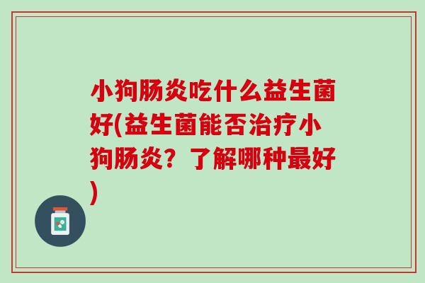 小狗肠炎吃什么益生菌好(益生菌能否治疗小狗肠炎？了解哪种最好)