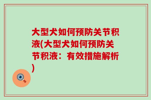 大型犬如何预防关节积液(大型犬如何预防关节积液：有效措施解析)