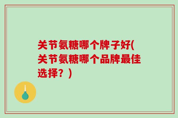 关节氨糖哪个牌子好(关节氨糖哪个品牌最佳选择？)