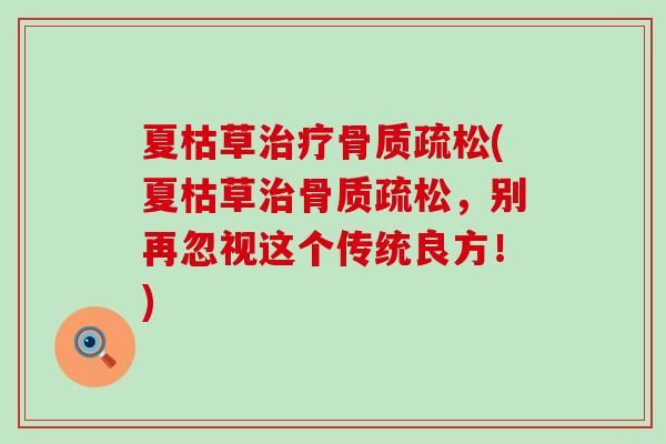 夏枯草治疗骨质疏松(夏枯草治骨质疏松，别再忽视这个传统良方！)