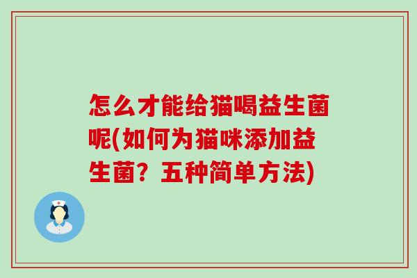 怎么才能给猫喝益生菌呢(如何为猫咪添加益生菌？五种简单方法)
