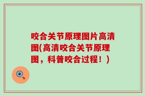 咬合关节原理图片高清图(高清咬合关节原理图，科普咬合过程！)