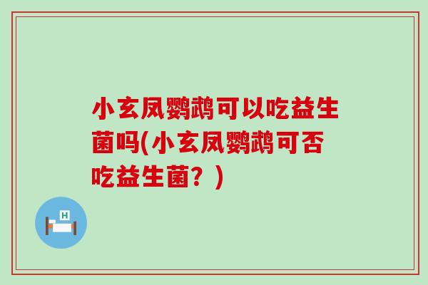 小玄凤鹦鹉可以吃益生菌吗(小玄凤鹦鹉可否吃益生菌？)