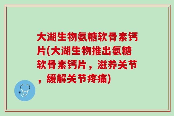 大湖生物氨糖软骨素钙片(大湖生物推出氨糖软骨素钙片，滋养关节，缓解关节疼痛)