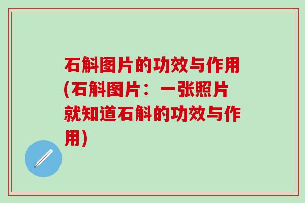 石斛图片的功效与作用(石斛图片：一张照片就知道石斛的功效与作用)