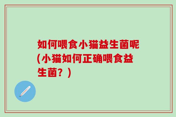 如何喂食小猫益生菌呢(小猫如何正确喂食益生菌？)