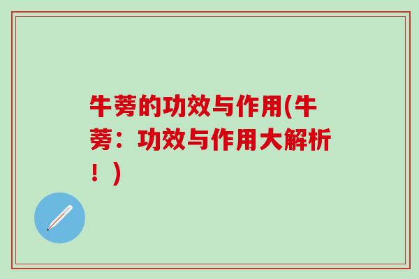 牛蒡的功效与作用(牛蒡：功效与作用大解析！)