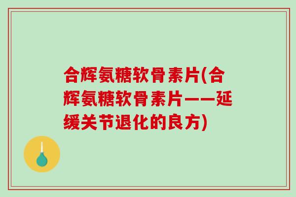合辉氨糖软骨素片(合辉氨糖软骨素片——延缓关节退化的良方)