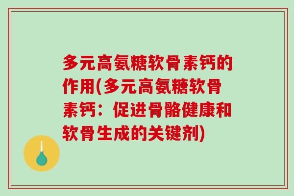 多元高氨糖软骨素钙的作用(多元高氨糖软骨素钙：促进骨骼健康和软骨生成的关键剂)