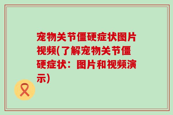 宠物关节僵硬症状图片视频(了解宠物关节僵硬症状：图片和视频演示)
