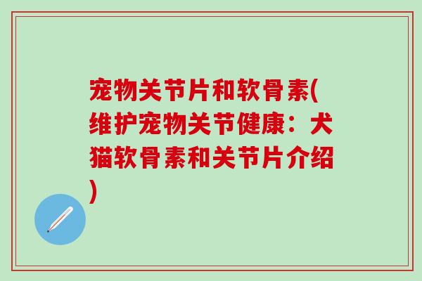 宠物关节片和软骨素(维护宠物关节健康：犬猫软骨素和关节片介绍)