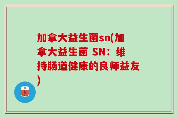 加拿大益生菌sn(加拿大益生菌 SN：维持肠道健康的良师益友)