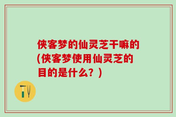 侠客梦的仙灵芝干嘛的(侠客梦使用仙灵芝的目的是什么?) 侠客梦的仙灵芝干嘛的(侠客梦使用仙灵芝的目的是什么?)