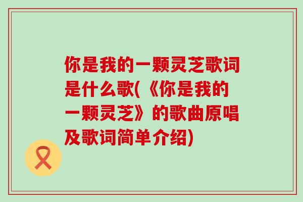 你是我的一颗灵芝歌词是什么歌(《你是我的一颗灵芝》的歌曲原唱及歌词简单介绍)