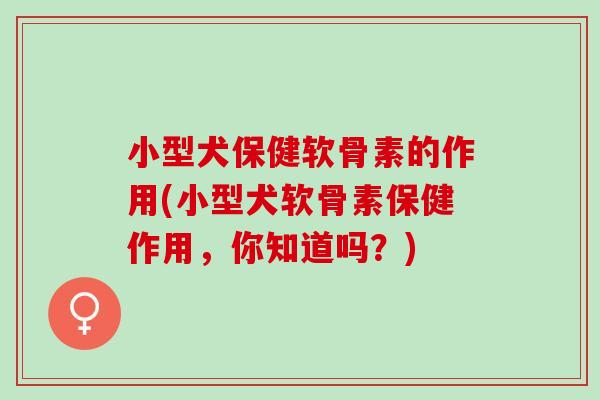 小型犬保健软骨素的作用(小型犬软骨素保健作用，你知道吗？)