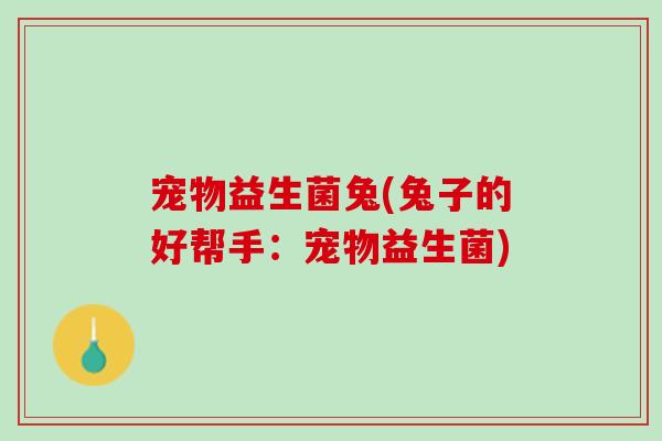 宠物益生菌兔(兔子的好帮手：宠物益生菌)