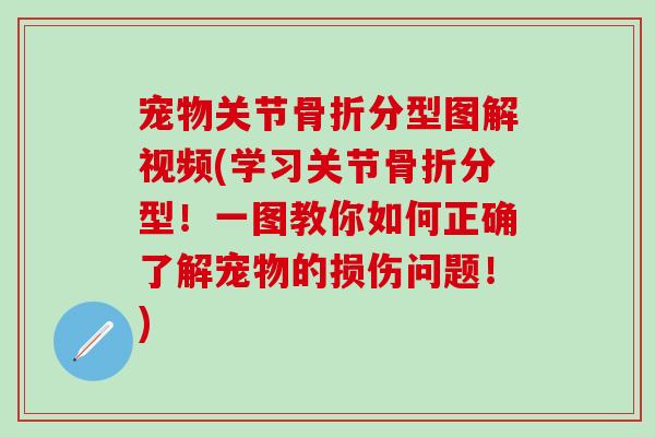 宠物关节骨折分型图解视频(学习关节骨折分型！一图教你如何正确了解宠物的损伤问题！)