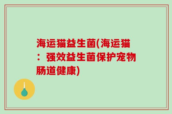 海运猫益生菌(海运猫：强效益生菌保护宠物肠道健康)