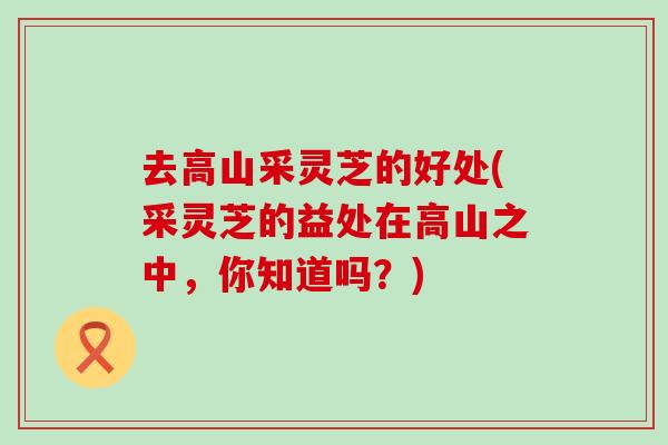 去高山采灵芝的好处(采灵芝的益处在高山之中,你知道吗?) 去高山采灵芝的好处(采灵芝的益处在高山之中,你知道吗?)