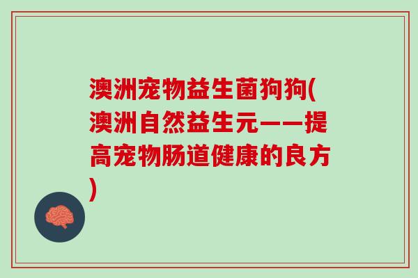 澳洲宠物益生菌狗狗(澳洲自然益生元——提高宠物肠道健康的良方)