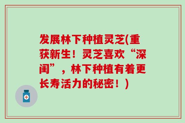 发展林下种植灵芝(重获新生！灵芝喜欢“深闺”，林下种植有着更长寿活力的秘密！)