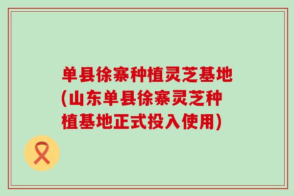 单县徐寨种植灵芝基地(山东单县徐寨灵芝种植基地正式投入使用)