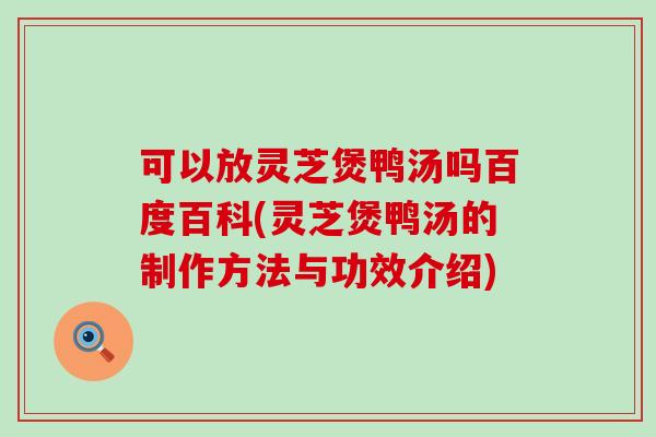 可以放灵芝煲鸭汤吗百度百科(灵芝煲鸭汤的制作方法与功效介绍)