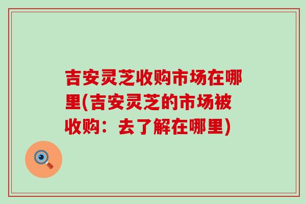 吉安灵芝收购市场在哪里(吉安灵芝的市场被收购：去了解在哪里)
