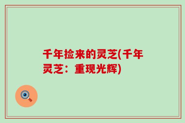 千年捡来的灵芝(千年灵芝：重现光辉)