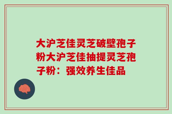 大沪芝佳灵芝破壁孢子粉大沪芝佳抽提灵芝孢子粉：强效养生佳品