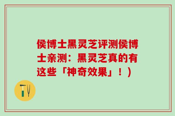 侯博士黑灵芝评测侯博士亲测：黑灵芝真的有这些「神奇效果」！)