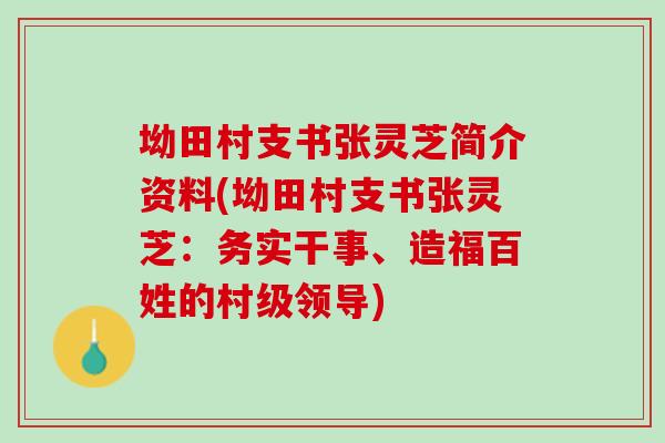 坳田村支书张灵芝简介资料(坳田村支书张灵芝：务实干事、造福百姓的村级领导)
