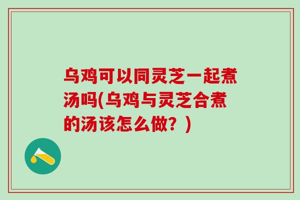 乌鸡可以同灵芝一起煮汤吗(乌鸡与灵芝合煮的汤该怎么做？)