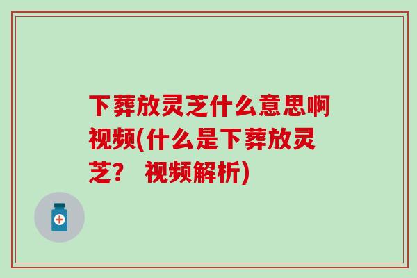 下葬放灵芝什么意思啊视频(什么是下葬放灵芝？ 视频解析)