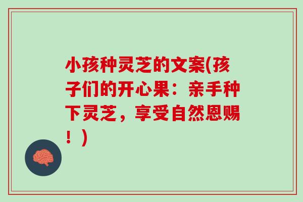 小孩种灵芝的文案(孩子们的开心果：亲手种下灵芝，享受自然恩赐！)