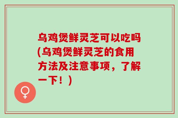 乌鸡煲鲜灵芝可以吃吗(乌鸡煲鲜灵芝的食用方法及注意事项，了解一下！)