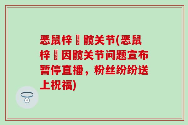 恶鼠梓祎髋关节(恶鼠梓祎因髋关节问题宣布暂停直播，粉丝纷纷送上祝福)