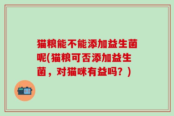猫粮能不能添加益生菌呢(猫粮可否添加益生菌，对猫咪有益吗？)