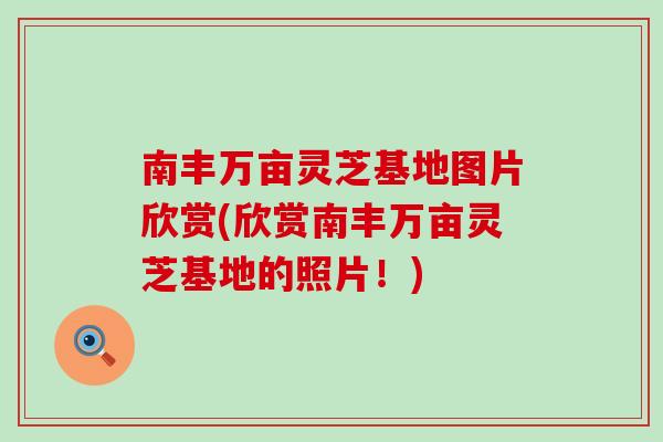 南丰万亩灵芝基地图片欣赏(欣赏南丰万亩灵芝基地的照片！)