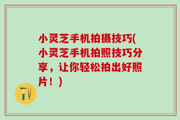 小灵芝手机拍摄技巧(小灵芝手机拍照技巧分享，让你轻松拍出好照片！)