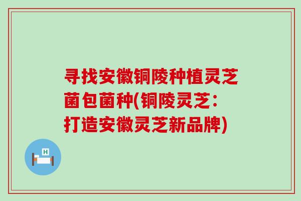 寻找安徽铜陵种植灵芝菌包菌种(铜陵灵芝：打造安徽灵芝新品牌)