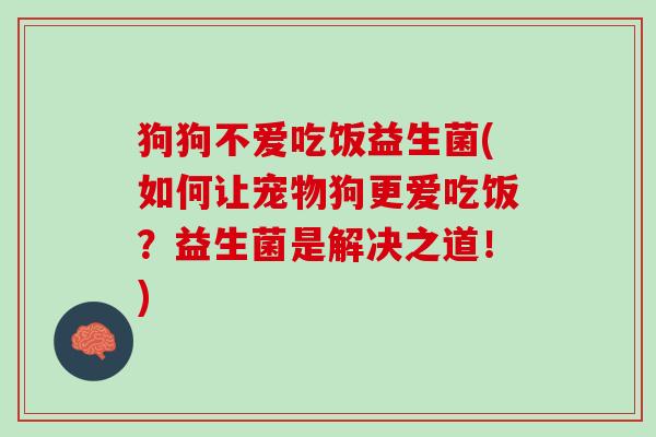狗狗不爱吃饭益生菌(如何让宠物狗更爱吃饭？益生菌是解决之道！)