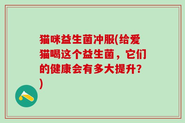 猫咪益生菌冲服(给爱猫喝这个益生菌，它们的健康会有多大提升？)