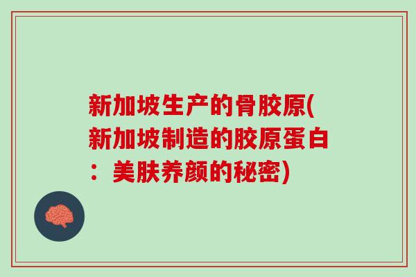 新加坡生产的骨胶原(新加坡制造的胶原蛋白：美肤养颜的秘密)