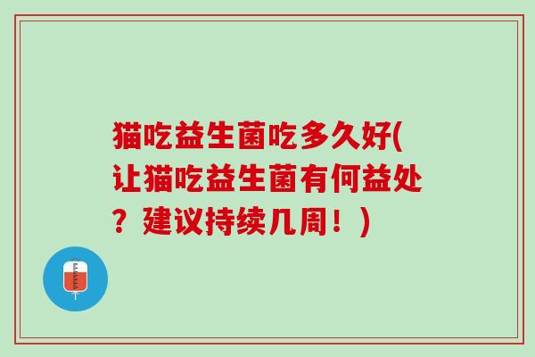 猫吃益生菌吃多久好(让猫吃益生菌有何益处？建议持续几周！)