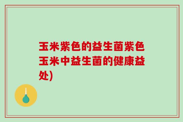 玉米紫色的益生菌紫色玉米中益生菌的健康益处)