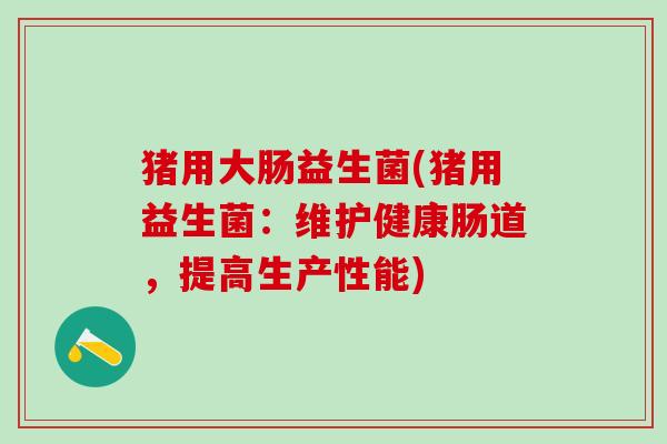 猪用大肠益生菌(猪用益生菌：维护健康肠道，提高生产性能)